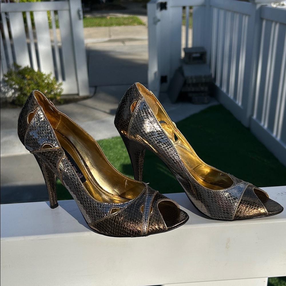 Steven By Steve Madden Metallic Snakeskin Heels